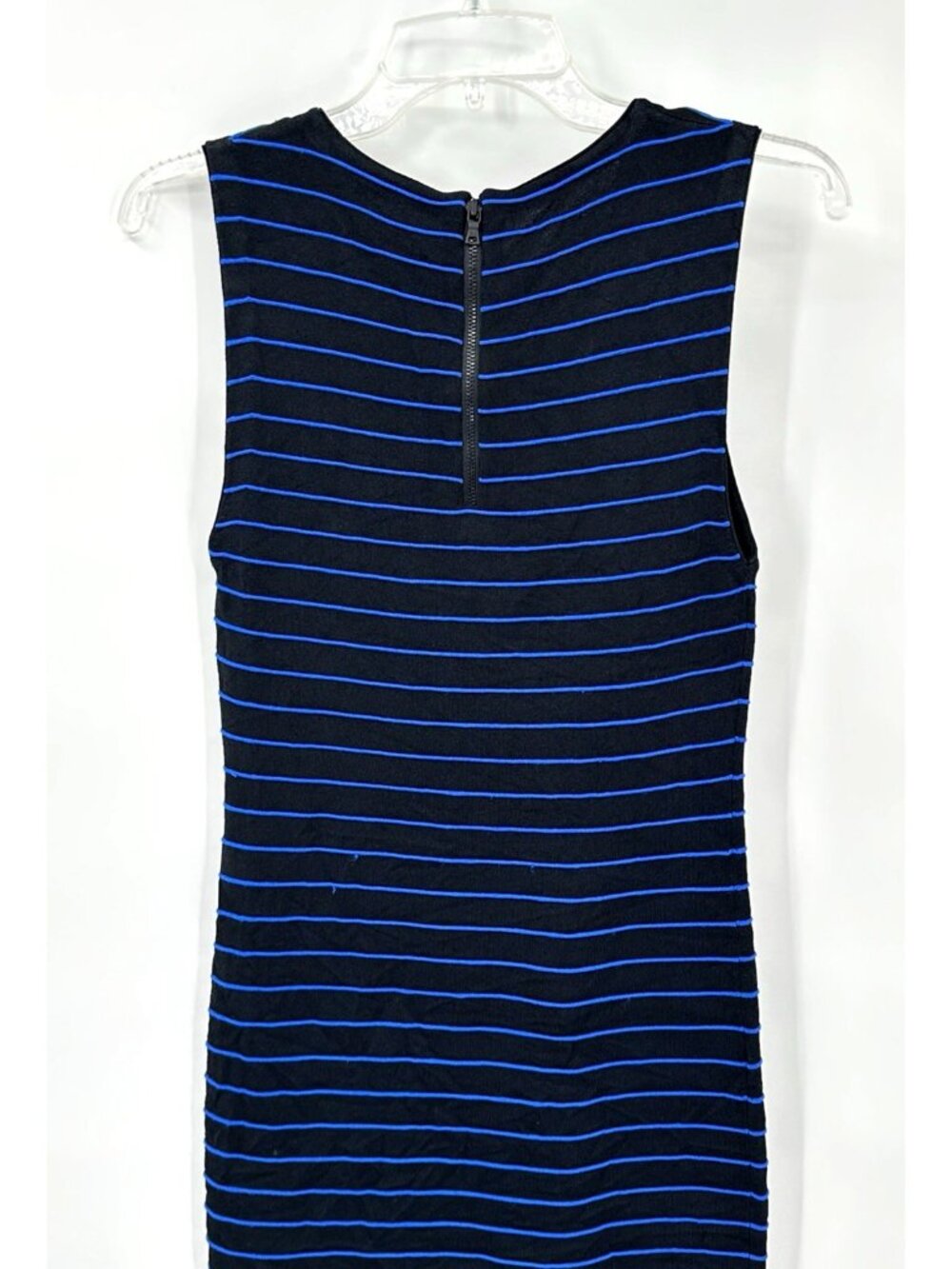 ALICE + OLIVIA dress sheath shift striped blue SMALL sleeveless knit beach - Picture 6 of 10